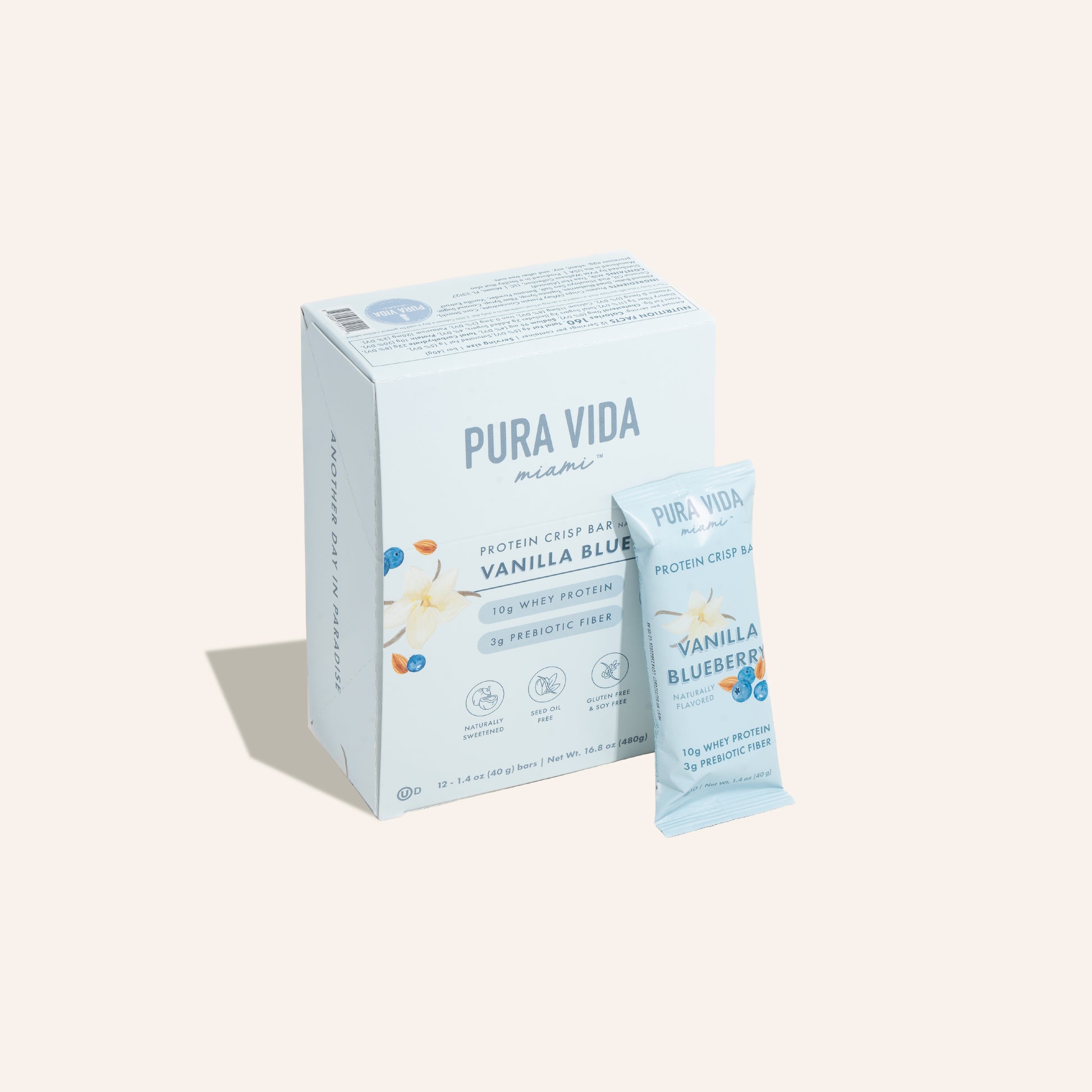 Pura Vida Miami Vanilla Blueberry Protein Crisp Bar 12 pack