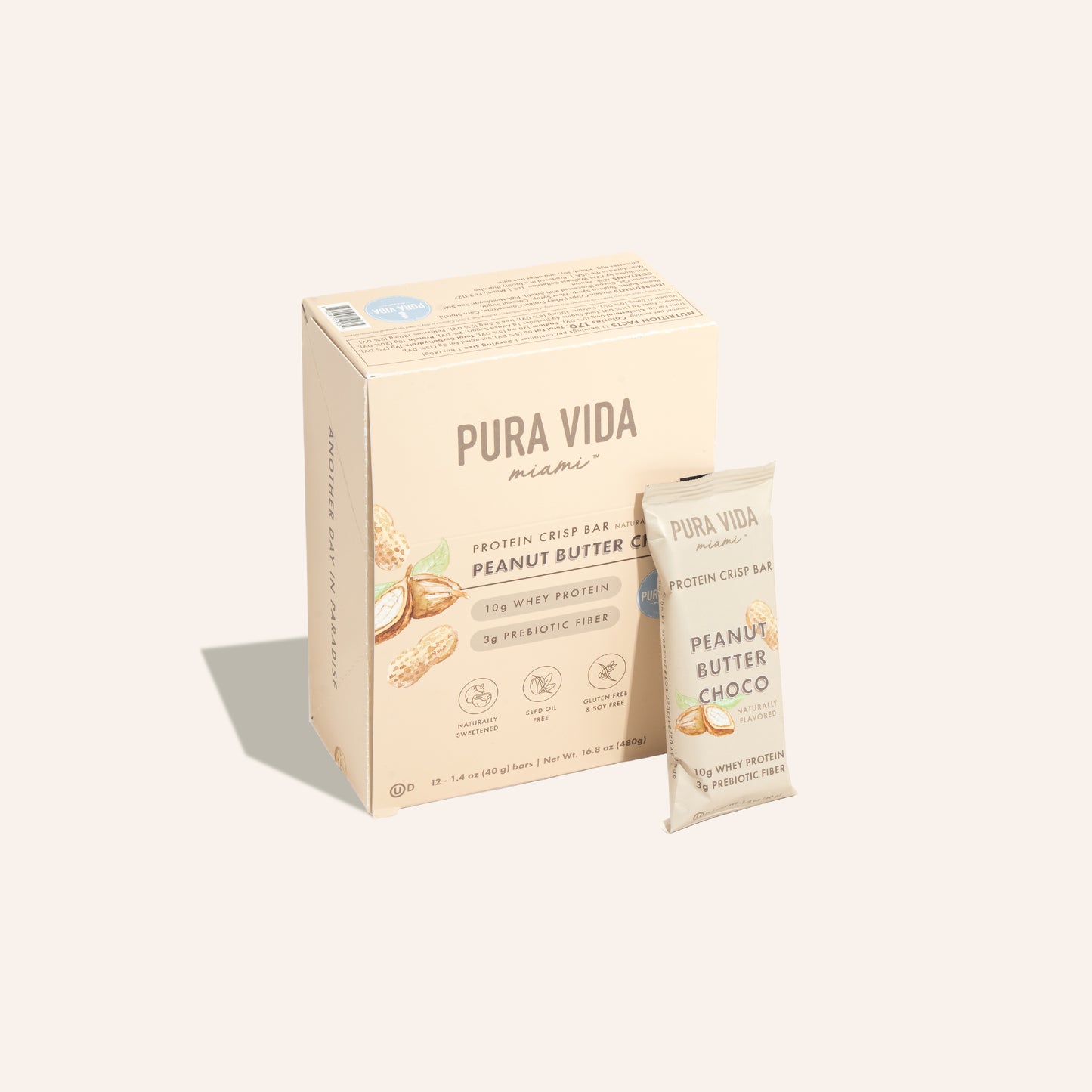 Pura Vida Miami Peanut Butter Chocolate Protein Crisp Bar 12 pack