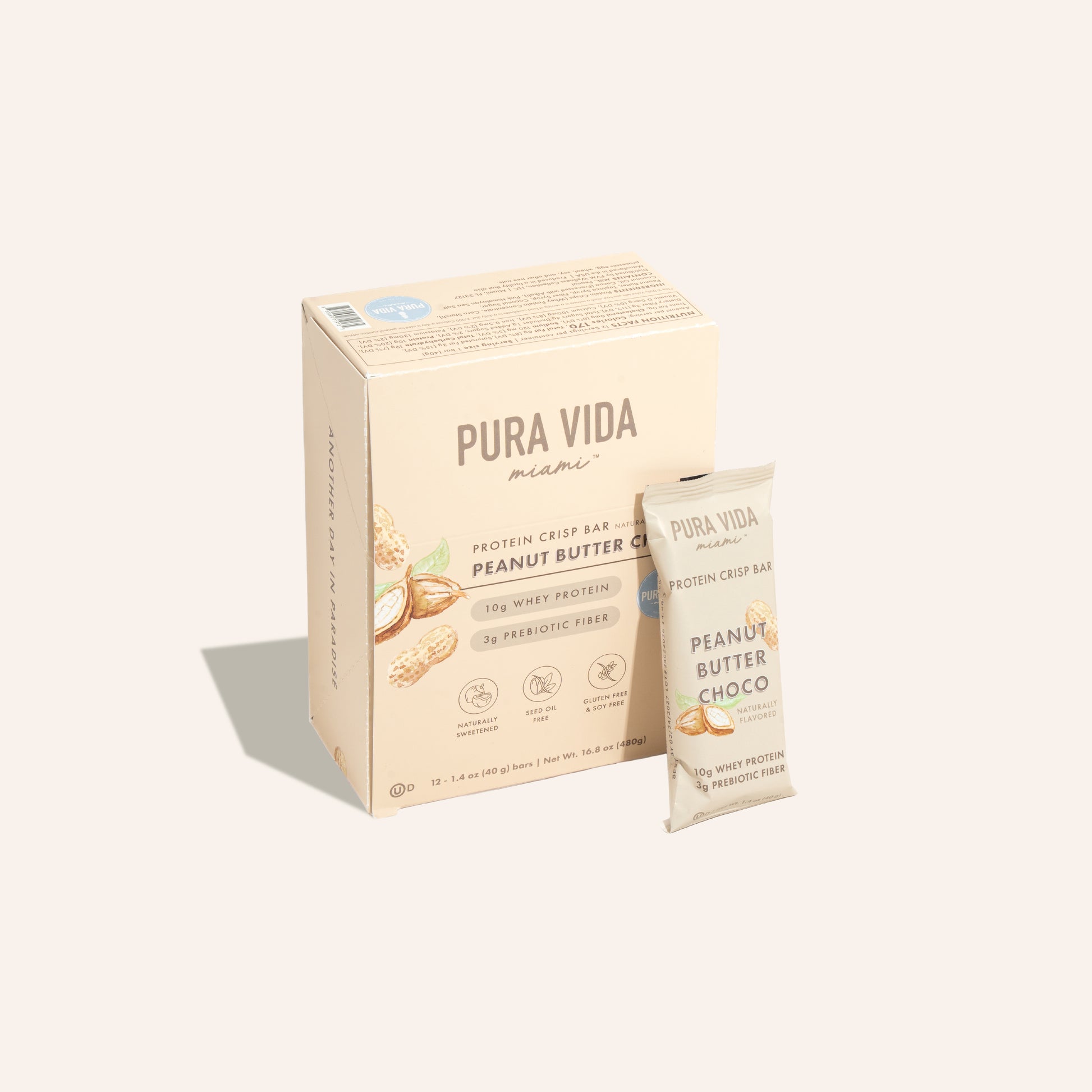 Pura Vida Miami Peanut Butter Chocolate Protein Crisp Bar 12 pack